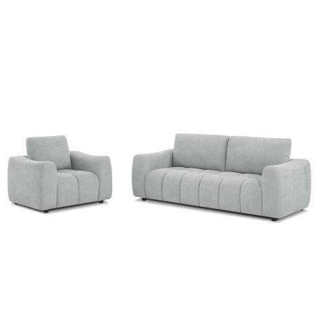 Ensemble canapé droit fixe 3 places + fauteuil 1 place KEREA tissu chenille gris
