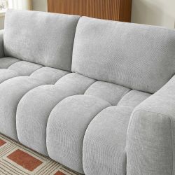 Ensemble canapé droit fixe 3 places + fauteuil 1 place KEREA tissu chenille gris