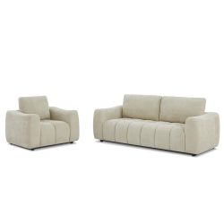 Ensemble canapé droit fixe 3 places + fauteuil 1 place KEREA tissu chenille taupe