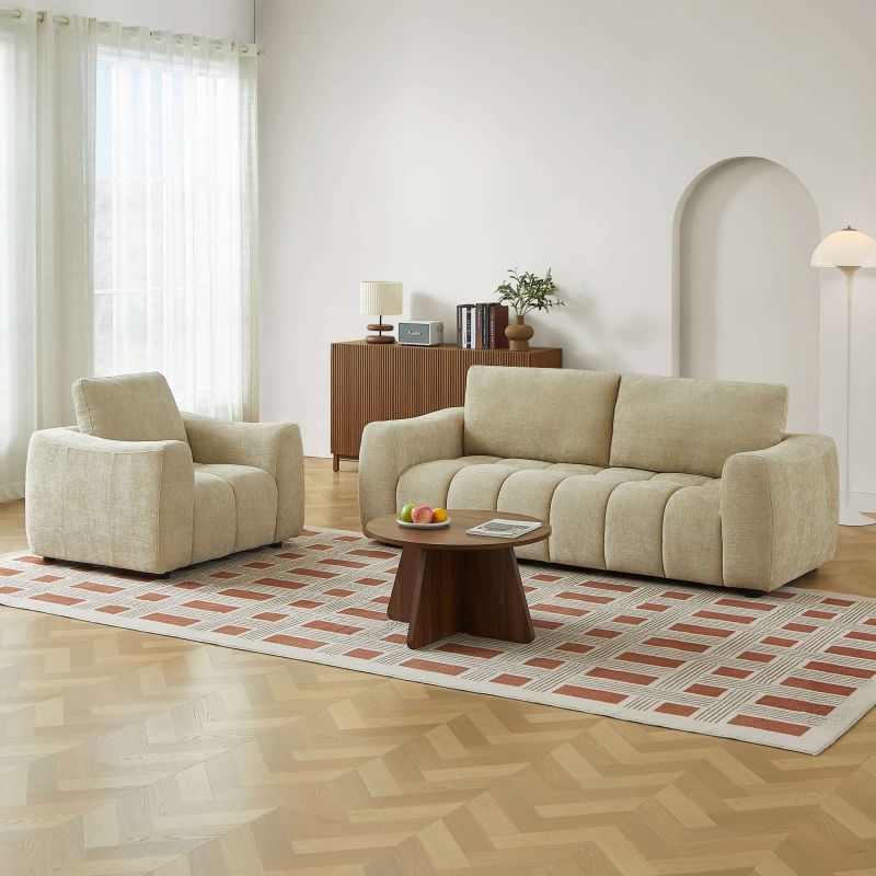 Ensemble canapé droit fixe 3 places + fauteuil 1 place KEREA tissu chenille taupe