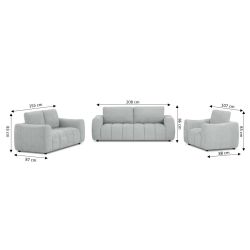 Ensemble canapés droits fixes 3+2 places + fauteuil 1 place KEREA tissu chenille gris