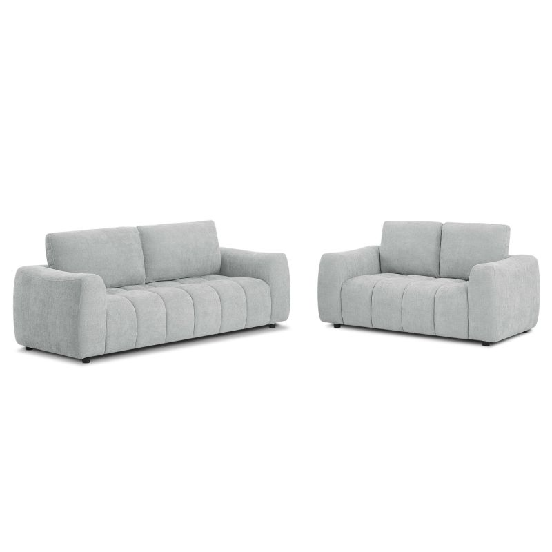 Ensemble canapés droits fixes 3+2 places KEREA tissu chenille gris
