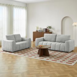 Ensemble canapés droits fixes 3+2 places KEREA tissu chenille gris