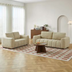 Ensemble canapés droits fixes 3+2 places KEREA tissu chenille taupe