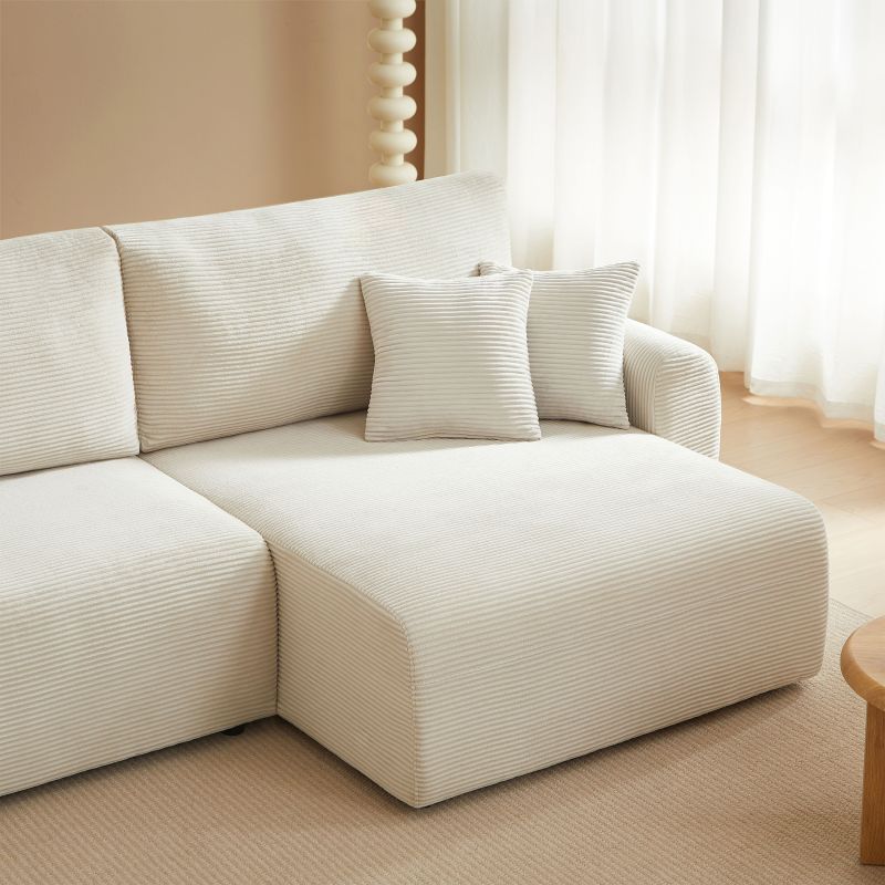 Canapé d'angle droit ouvert convertible DANILO 4 places velours côtelé beige