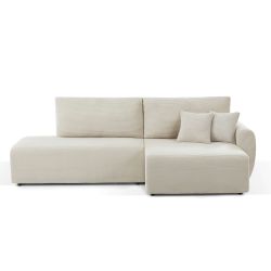 Canapé d'angle droit ouvert convertible DANILO 4 places velours côtelé beige