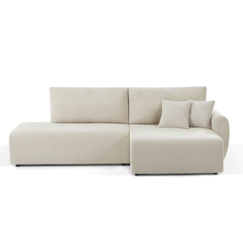 Canapé d'angle droit ouvert convertible DANILO 4 places velours côtelé beige