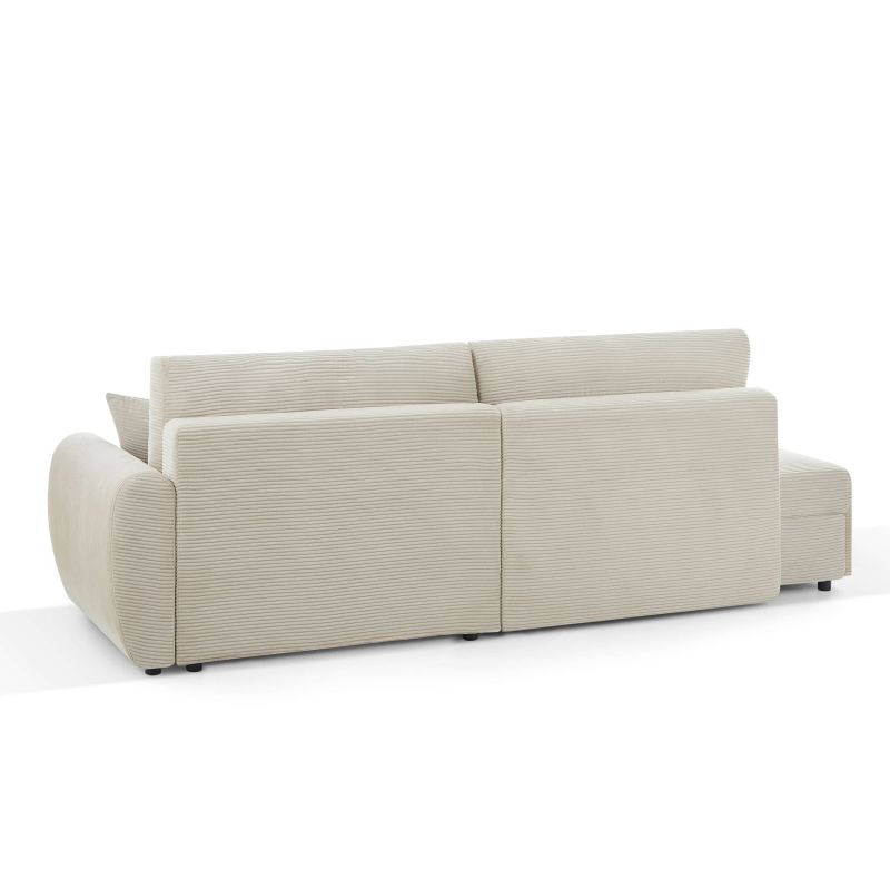 Canapé d'angle droit ouvert convertible DANILO 4 places velours côtelé beige
