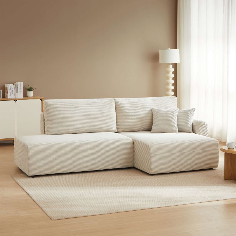 Canapé d'angle droit ouvert convertible DANILO 4 places velours côtelé beige