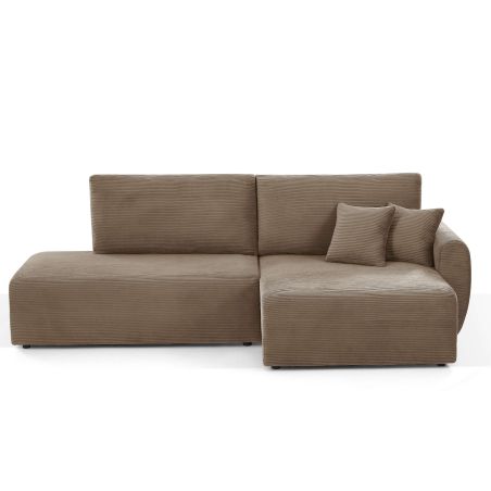Canapé d'angle droit ouvert convertible DANILO 4 places velours côtelé taupe