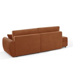 Canapé d'angle droit ouvert convertible DANILO 4 places velours côtelé terracotta