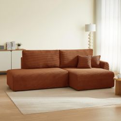 Canapé d'angle droit ouvert convertible DANILO 4 places velours côtelé terracotta