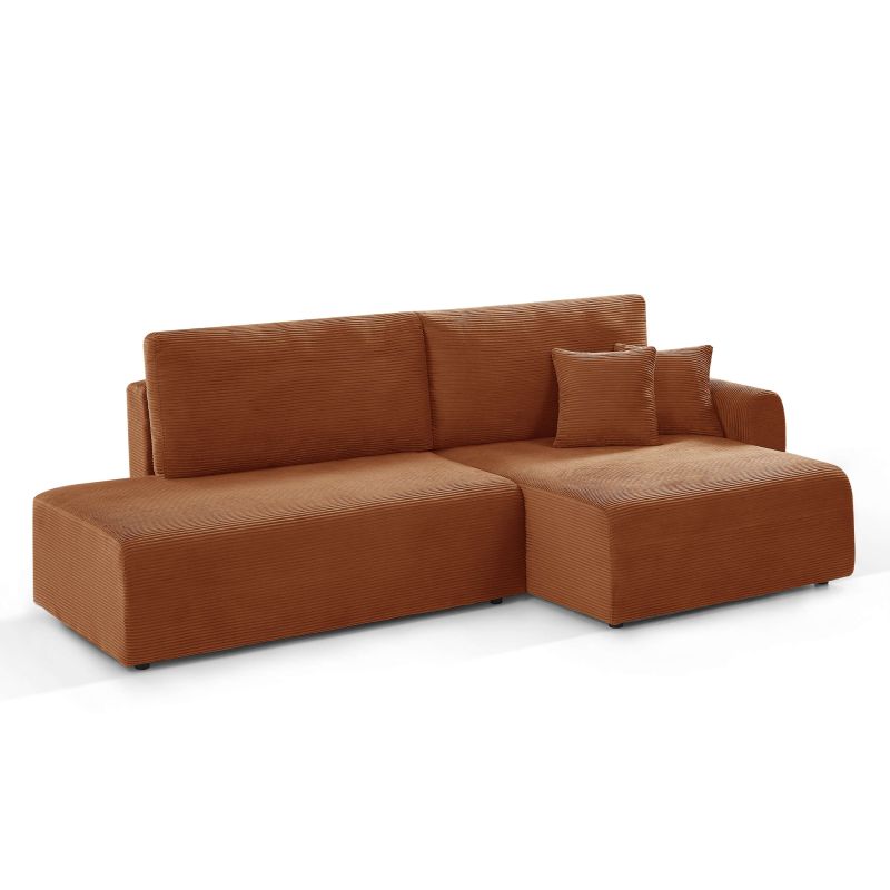 Canapé d'angle droit ouvert convertible DANILO 4 places velours côtelé terracotta