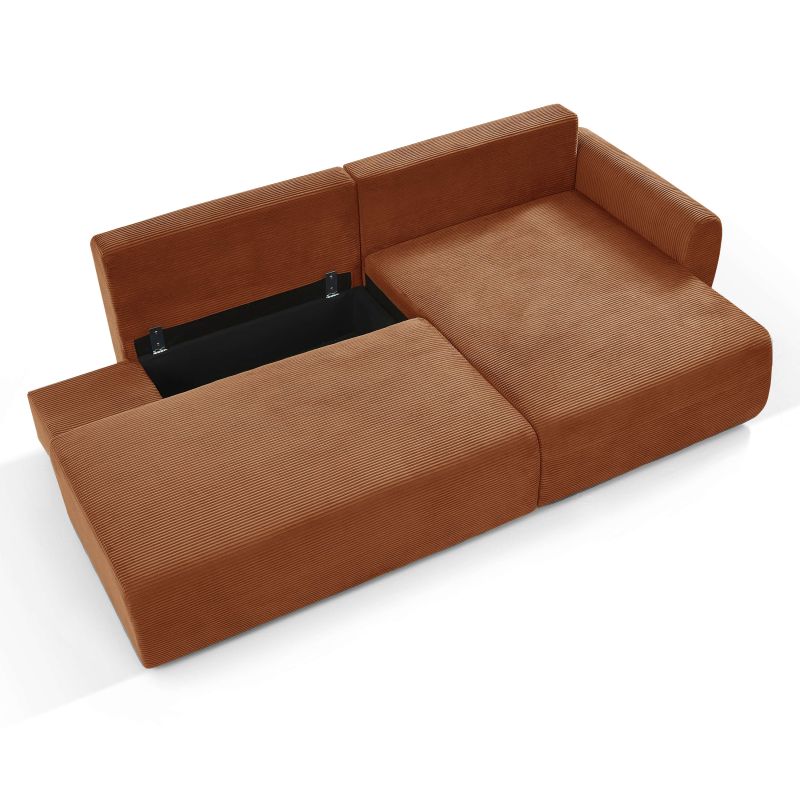 Canapé d'angle droit ouvert convertible DANILO 4 places velours côtelé terracotta
