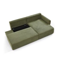 Canapé d'angle droit ouvert convertible DANILO 4 places velours côtelé vert