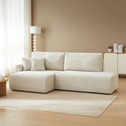 Canapé d'angle gauche ouvert convertible DANILO 4 places velours côtelé beige