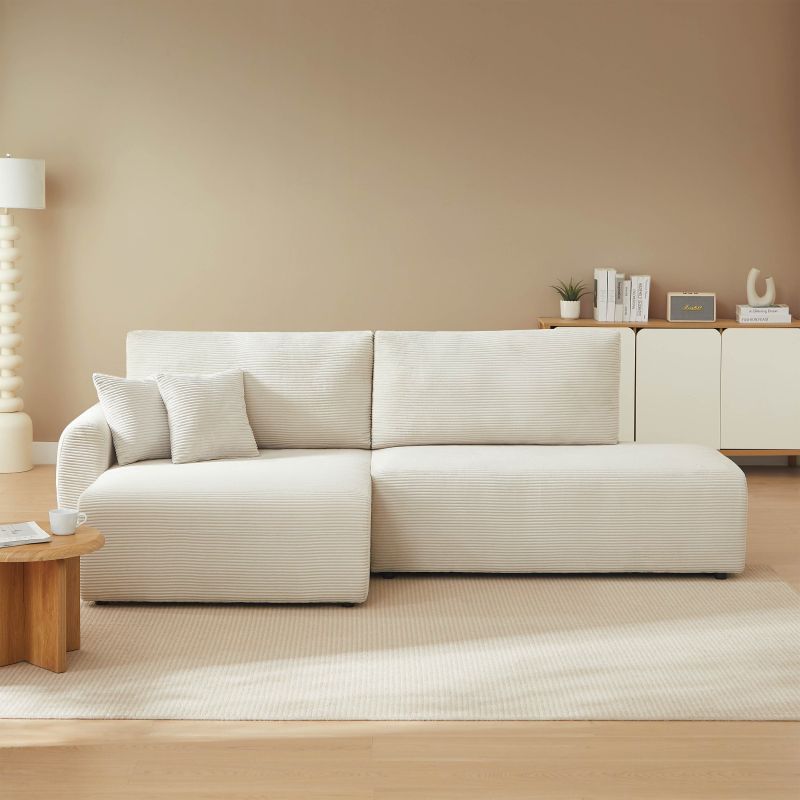 Canapé d'angle gauche ouvert convertible DANILO 4 places velours côtelé beige