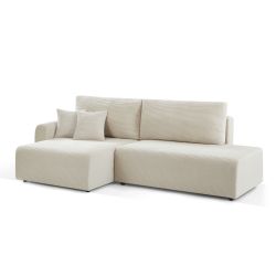Canapé d'angle gauche ouvert convertible DANILO 4 places velours côtelé beige
