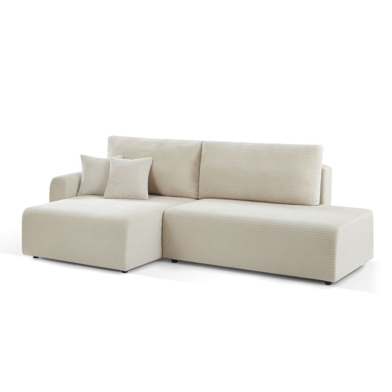 Canapé d'angle gauche ouvert convertible DANILO 4 places velours côtelé beige