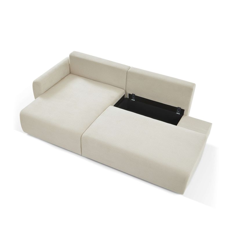 Canapé d'angle gauche ouvert convertible DANILO 4 places velours côtelé beige