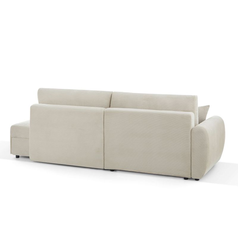 Canapé d'angle gauche ouvert convertible DANILO 4 places velours côtelé beige