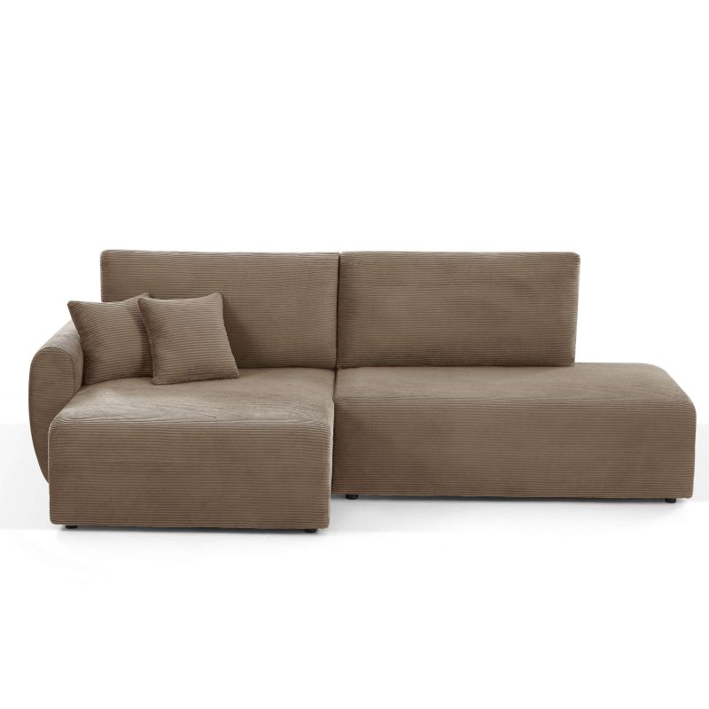 Canapé d'angle gauche ouvert convertible DANILO 4 places velours côtelé taupe
