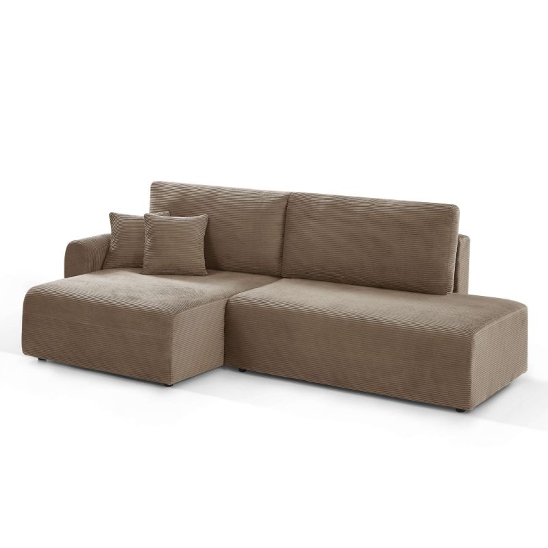 Canapé d'angle gauche ouvert convertible DANILO 4 places velours côtelé taupe