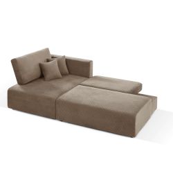 Canapé d'angle gauche ouvert convertible DANILO 4 places velours côtelé taupe