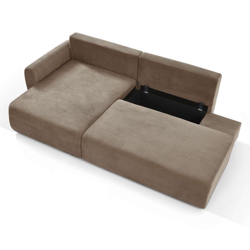 Canapé d'angle gauche ouvert convertible DANILO 4 places velours côtelé taupe