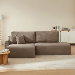 Canapé d'angle gauche ouvert convertible DANILO 4 places velours côtelé taupe
