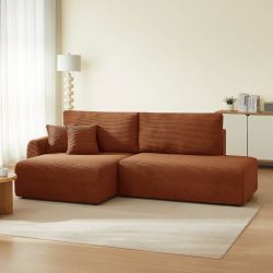 Canapé d'angle gauche ouvert convertible DANILO 4 places velours côtelé terracotta