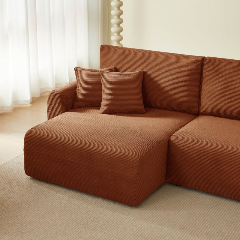 Canapé d'angle gauche ouvert convertible DANILO 4 places velours côtelé terracotta