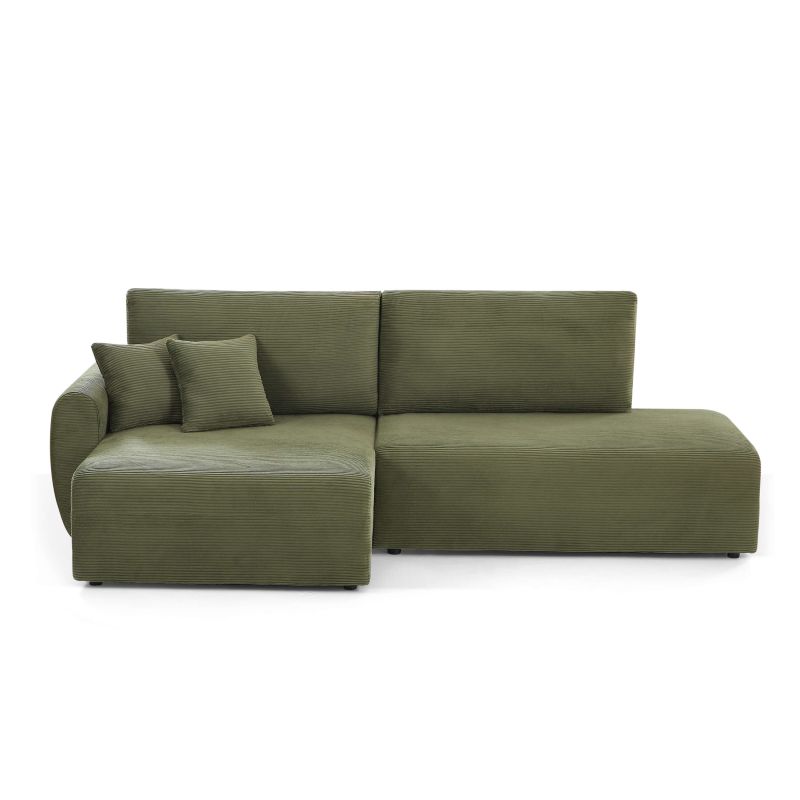 Canapé d'angle gauche ouvert convertible DANILO 4 places velours côtelé vert