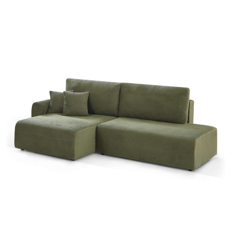Canapé d'angle gauche ouvert convertible DANILO 4 places velours côtelé vert