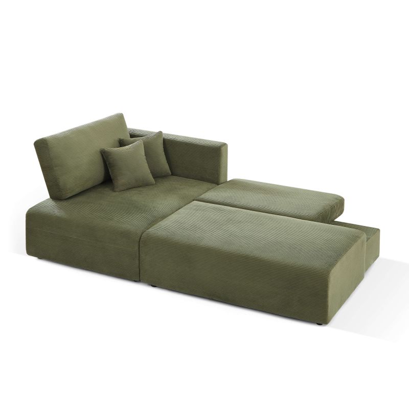 Canapé d'angle gauche ouvert convertible DANILO 4 places velours côtelé vert