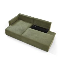 Canapé d'angle gauche ouvert convertible DANILO 4 places velours côtelé vert