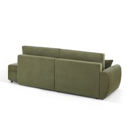Canapé d'angle gauche ouvert convertible DANILO 4 places velours côtelé vert