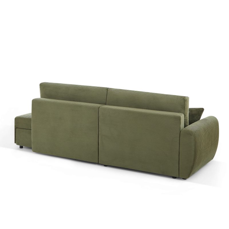 Canapé d'angle gauche ouvert convertible DANILO 4 places velours côtelé vert