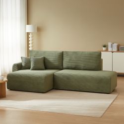 Canapé d'angle gauche ouvert convertible DANILO 4 places velours côtelé vert