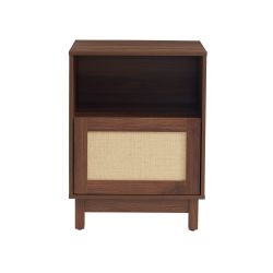 Lot 2 tables de chevet HARIA effet noyer et rotin