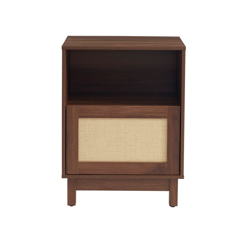 Lot 2 tables de chevet HARIA effet noyer et rotin