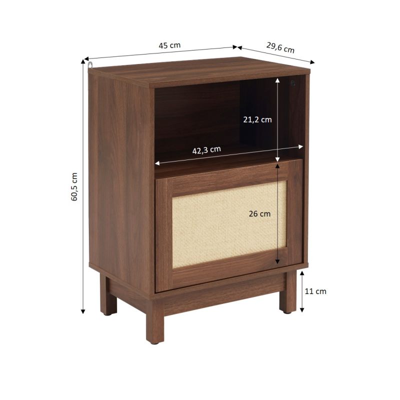 Lot 2 tables de chevet HARIA effet noyer et rotin