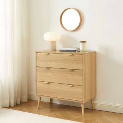 Ensemble commode et 2 tables de chevet JEANNE effet chêne