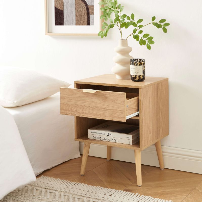 Ensemble commode et 2 tables de chevet JEANNE effet chêne