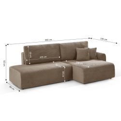 Canapé d'angle droit ouvert convertible DANILO 4 places velours côtelé taupe