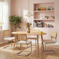 Ensemble repas table extensible ORACLE placage chêne et lot de 4 chaises ELLA velours côtelé écru et cannage