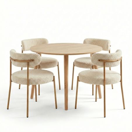 Ensemble repas table extensible ORACLE placage chêne et lot de 2 chaises NOA tissu beige
