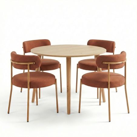 Ensemble repas table extensible ORACLE placage chêne et lot de 2 chaises NOA tissu terracotta