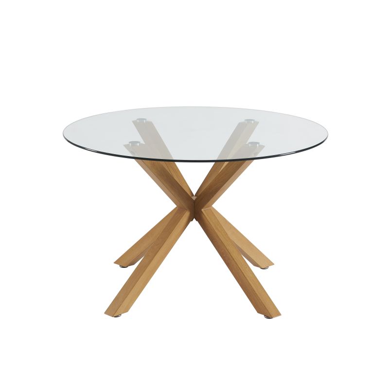 Ensemble repas table à manger ronde en verre HARRY 120 cm et lot de 4 chaises NOA tissu beige