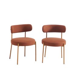 Ensemble repas table à manger ronde en verre HARRY 120 cm et lot de 4 chaises NOA tissu terracotta